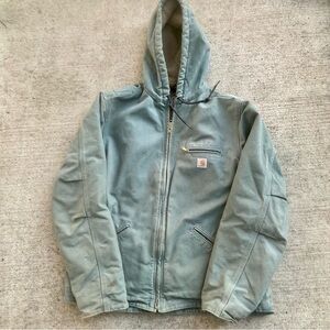 VTG Carhartt Jacket Active Hooded Blue Women's Large WJ141-331 Sherpa Workwear